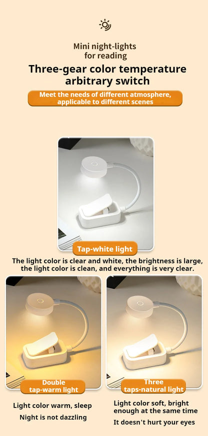 Portable LED Book Lights Eye Protection Night Light Mini 360°Clip-On Desk Reading Battery Lamp Travel Bedroom