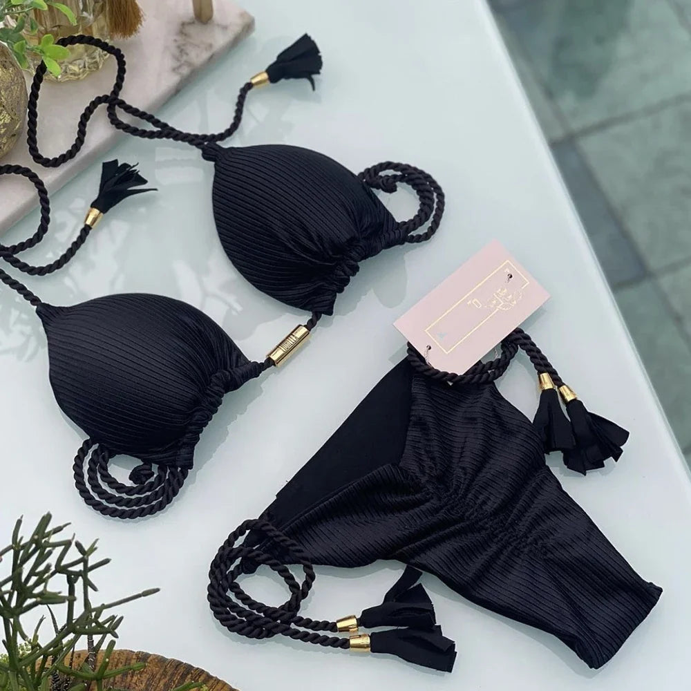 Adjustable Bandage Bikini Set 2023 Swimwear Swimsuit Woman Sexy Bathing Suits Solid Bikinis Triangle Female Summer Beachwear