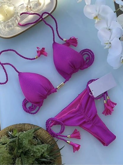 Adjustable Bandage Bikini Set 2023 Swimwear Swimsuit Woman Sexy Bathing Suits Solid Bikinis Triangle Female Summer Beachwear