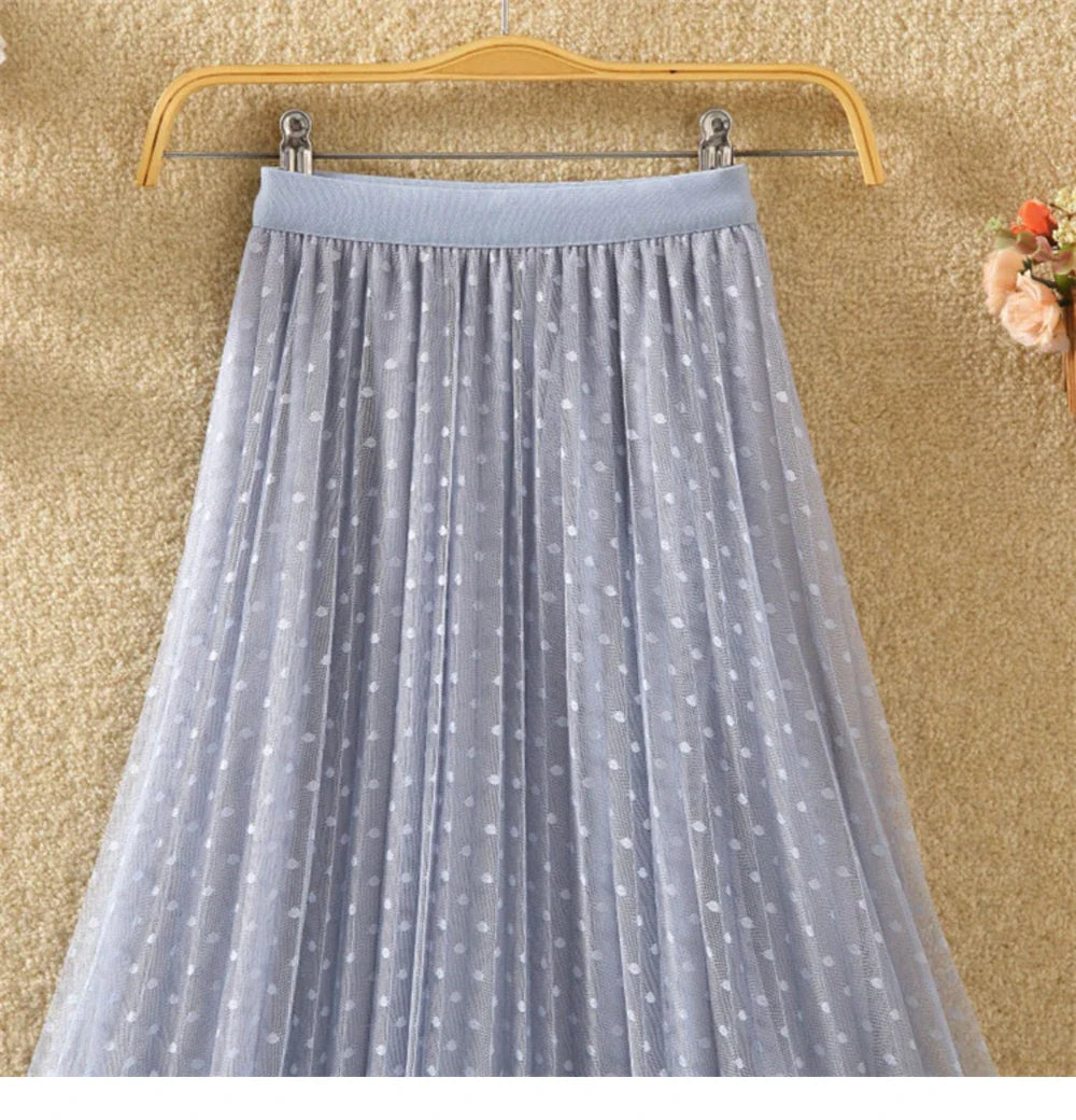 Tutu Tulle Long Maxi Skirt Women Fashion 2023 Korean Cute Pink High Waist Pleated Skirt Mesh Female Lady Aesthetic Faldas