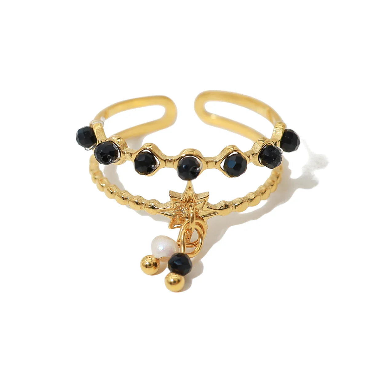 WILD & FREE Trendy Stainless Steel Rings for Women Creative Natural Stone Crystal Charms Aesthetic Adjustable Ring Jewelry