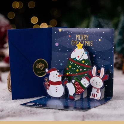 5/1PCS 3D Pop UP Christmas Greeting Cards with Envelope Friend Family Blessing Postcard Birthday New Year Christmas Decoration