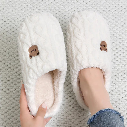 QYCKABY Women's Lovely Simplicity Fur Slippers Unisex Home Comfortable Plush Lined Slip On Shoes, Mens Warm Autumn Winter Slides