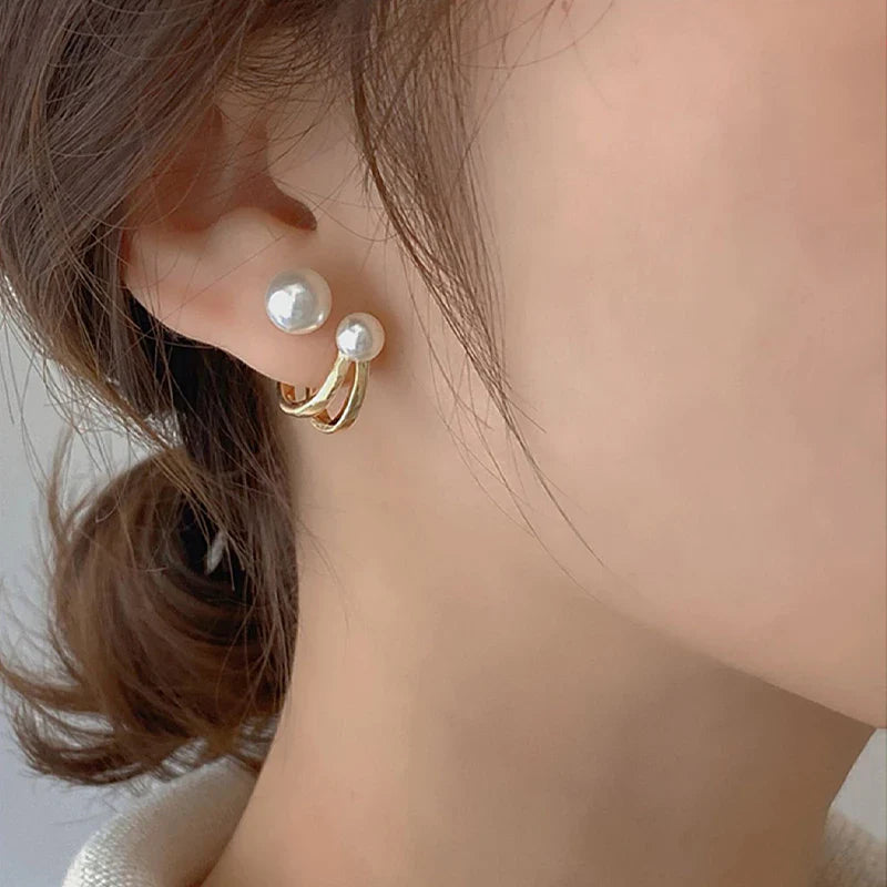 2025 New Retro Light Luxury Pearl Stud Earrings Korean Simple Jewelry Christmas Party Girl's Temperament Accessories For Woman