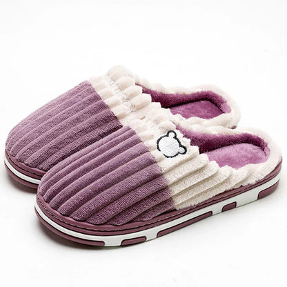 Smile Pop Women Confinement Soft Cotton Slippers Warm Non-slip Plush Home Cotton Slippers Men Winter Couple Cotton Slippers