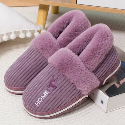 Bebealy Men Shoes Fur Women Slippers Winter House Shoes For Women Indoor Plush Warm Women Shoes 2024 Casual Home Shoes For Men