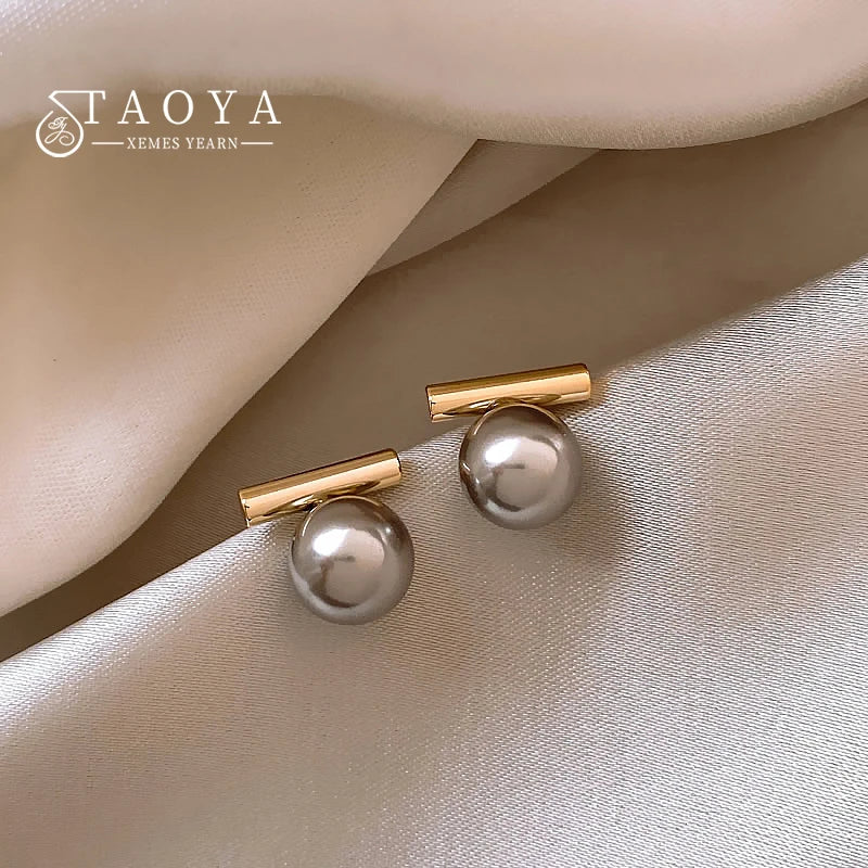 New French Minimalist Grey Imitation Pearl Pendant Earrings 2025 Fashion Jewelry Daily Wear Accessories for Girls Women‘s Party