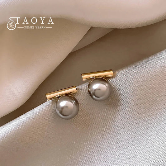 New French Minimalist Grey Imitation Pearl Pendant Earrings 2025 Fashion Jewelry Daily Wear Accessories for Girls Women‘s Party