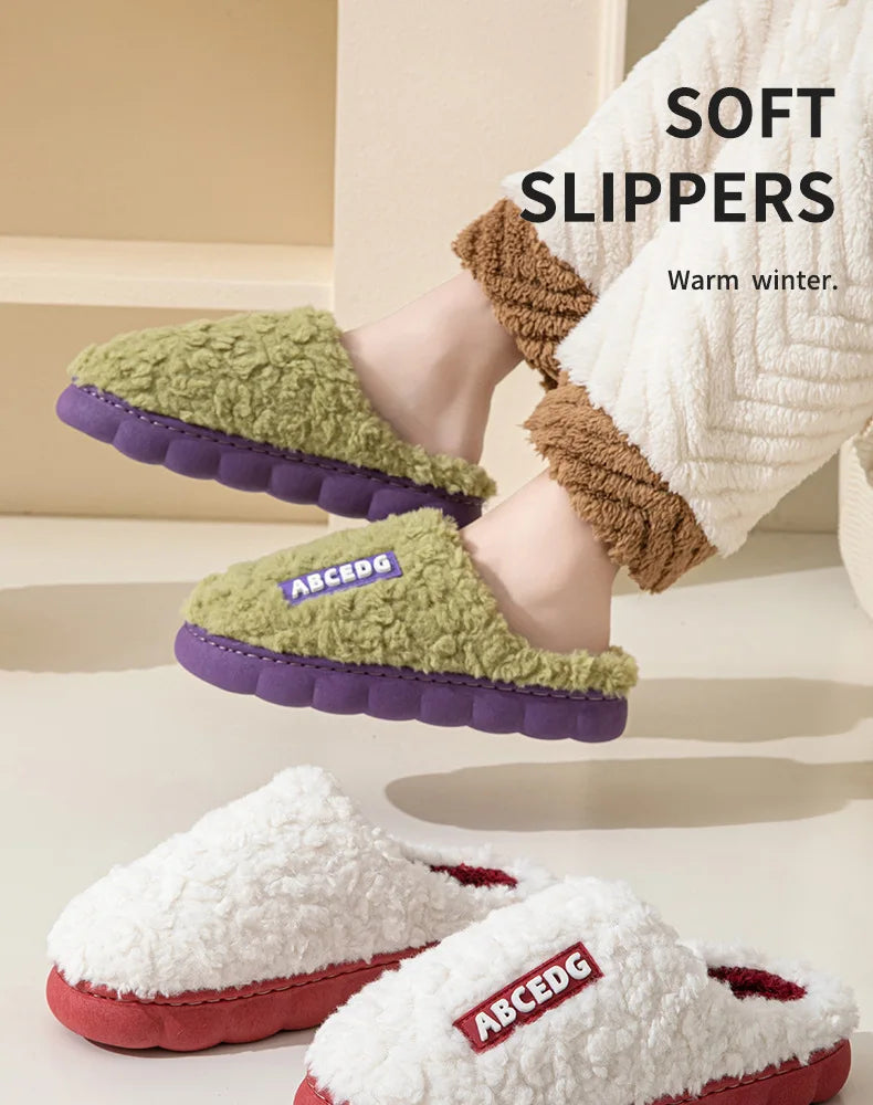 Eyriphy New Fashion Cotton Slippers For Women Winter Warm House Shoes Curly Faux Cotton Bedroom Slides Non-Slips Comfort Slipper