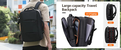 HK Expandable Travel Backpack Men Large Capacity Waterproof 15.6” Laptop Bag Hiking Rucksack Cycling Daypack Bag with USB Port