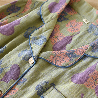 Japanese Spring and Autumn New Women's Pajama Set 100% Cotton Vintage Long Sleeved Pants Two Piece Set for Home Furnishings