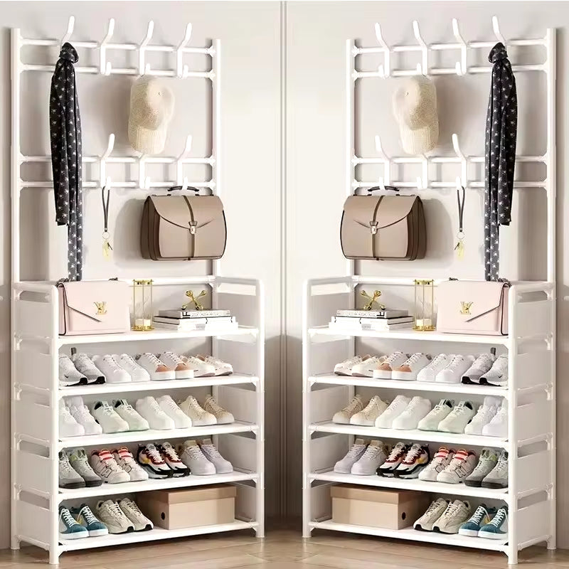 Clothes Hanger Multi-Layer Shoe Rack Doorway DIY Hat and Shoes Shelf Simple Floor-Standing Living Room Organizer Storage Racks