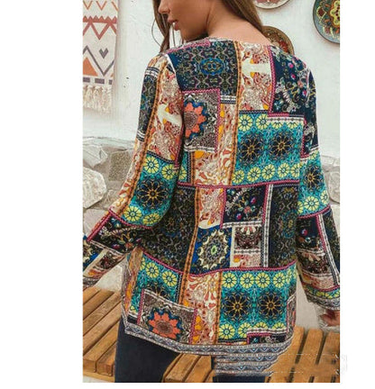 Retro Ethnic Print Long-sleeved Jacket