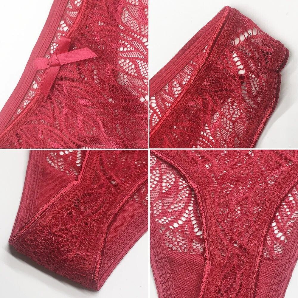 6 Pack Womens Sexy Lace Underwear Ladies Cotton Thongs G-String Knickers Briefs