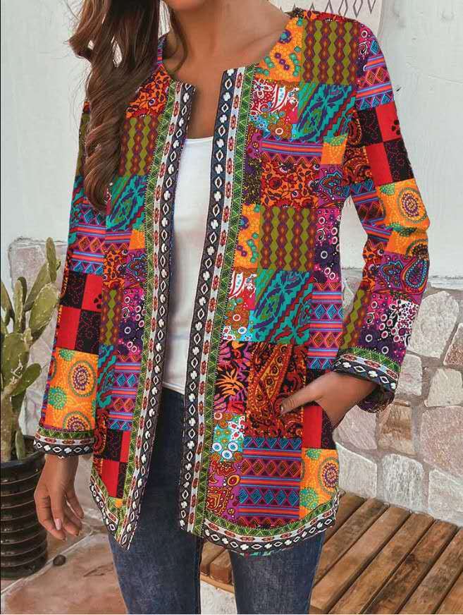 Retro Ethnic Print Long-sleeved Jacket